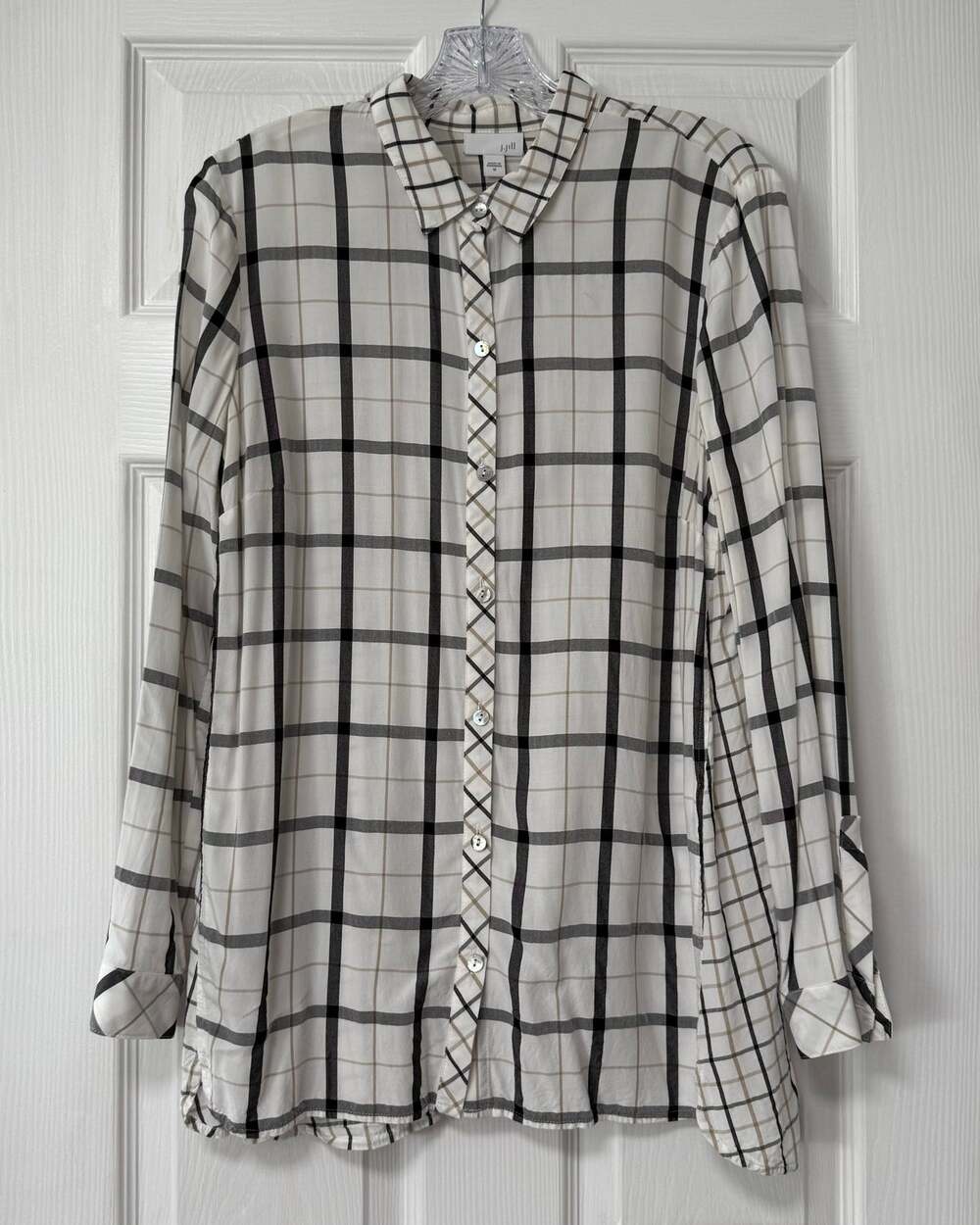 J Jill Women's Button Up Tattersall Plaid Tunic Top Size Medium